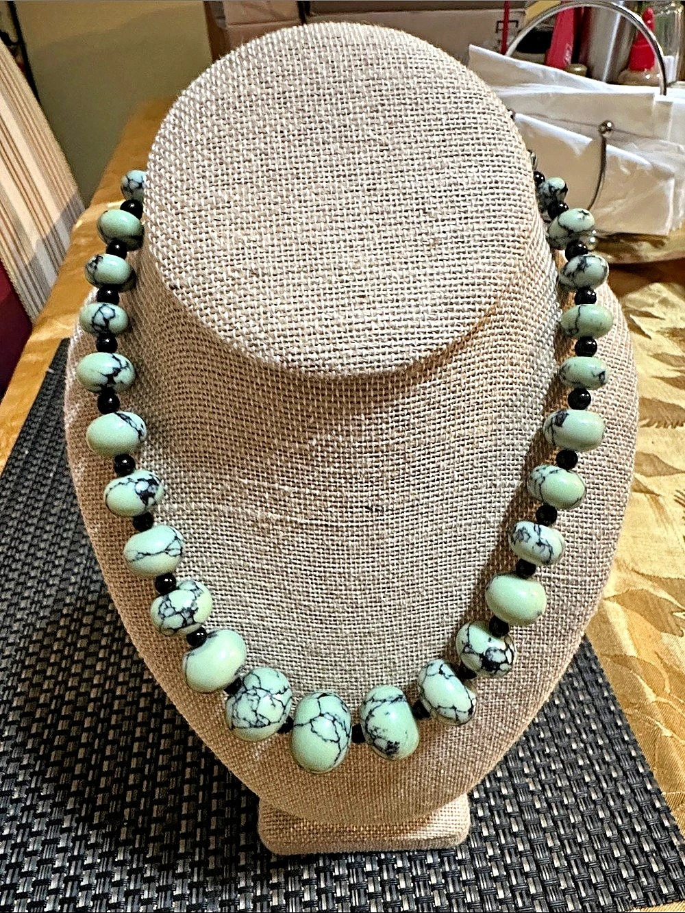 Green & Black Beaded Toggle Necklace